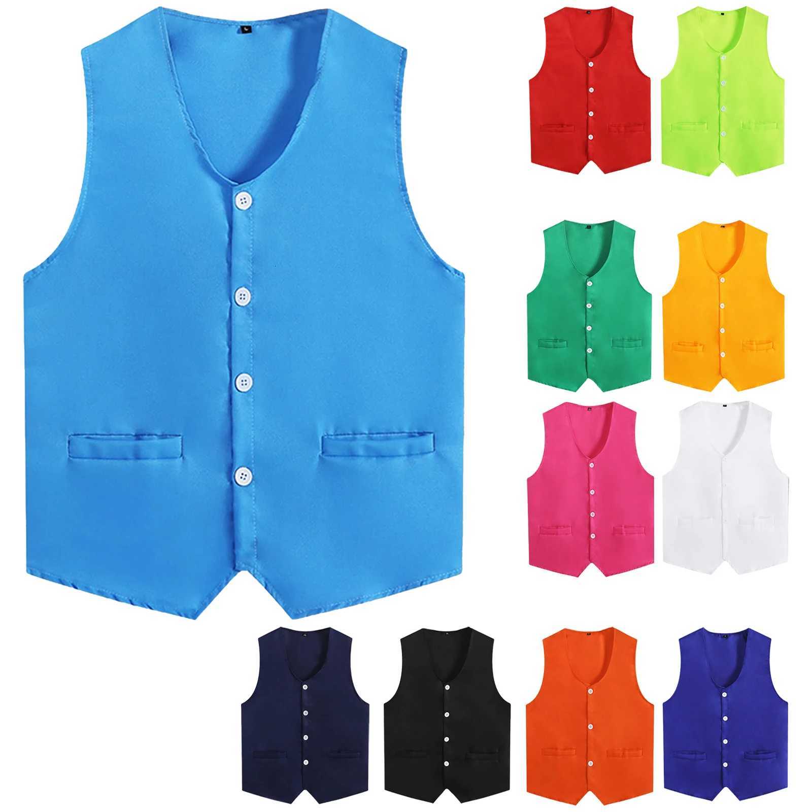 Vests Mens Womens Volunteer Men's Activity Vest Unisex Adult Waiter Bartender Work Uniform Solid Color V Neck Sleeveless Waistcoat JacketW26101