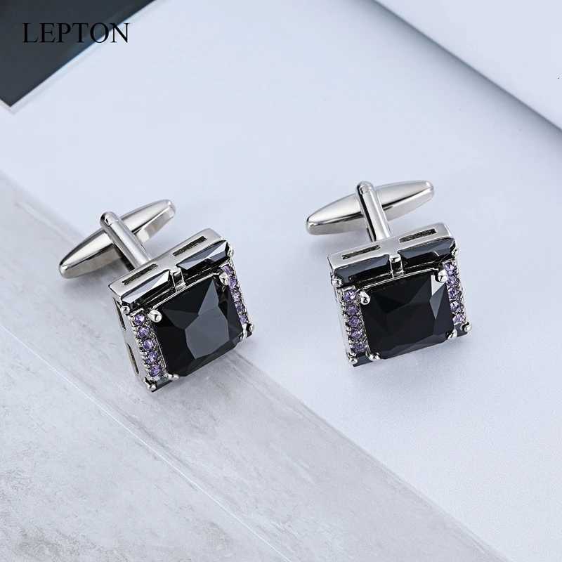 Links LEPTON Black AAA Cuff Zircon Cufflinks High Quality Purple Crystal Cuff links For Mens Groom Wedding Gifts Cufflink Relojes GemelosW261017