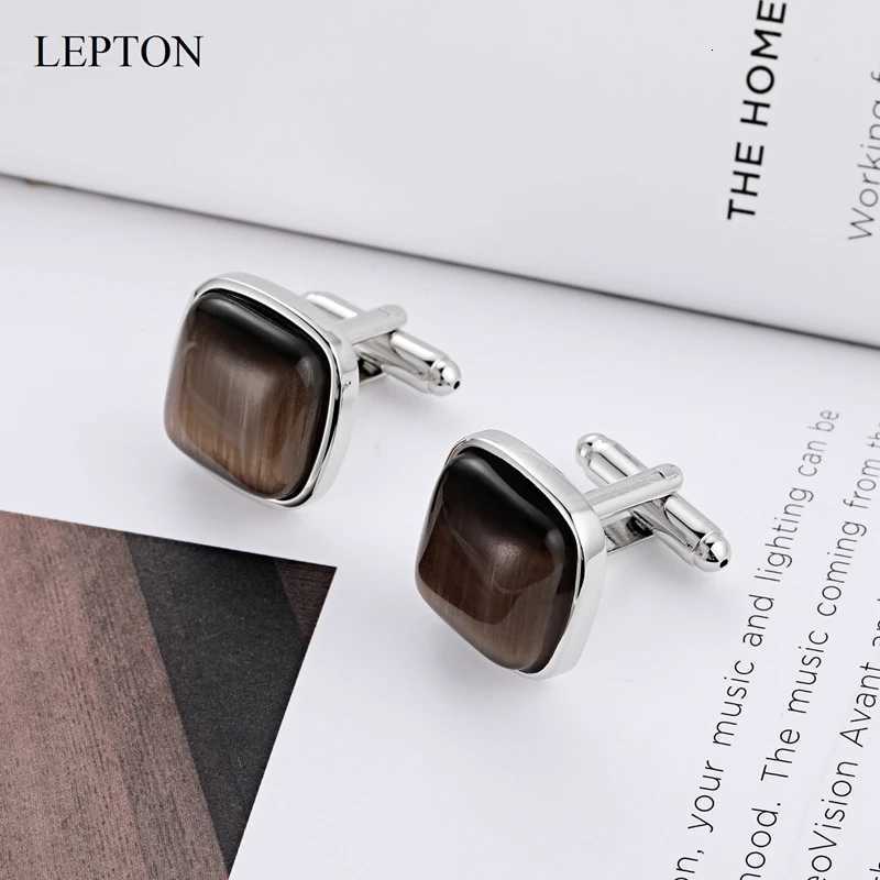 Stone Cuff Luxury Links Low-Key Cufflinks For Mens LEPTON Brown Opal Tuxedo Shirts Cufflink Classic Cat Eye Cuff links Business Best GiftsW261017