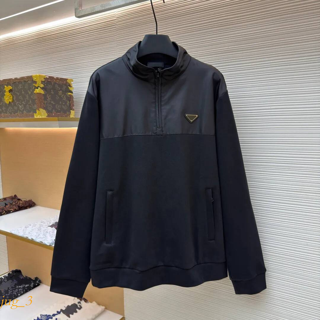 pradmen jacket triangle logo nylon spliced pure cotton pullover quarter zip high quality sports and casual mens clothes 71c
