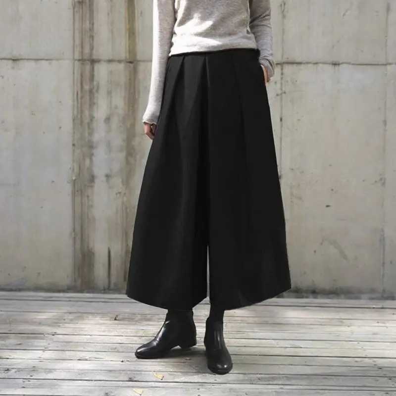 Leggings Women's Pants Capris Women's New Arrival Winter Fall Woolen Elastic Waist Culottes for Women Solid Color Classic Loose Wide Leg C