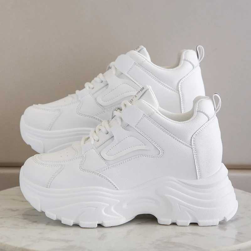 Casual Shoes White Platform Women's Sneakers 2024 Spring Lace-Up Thick Bottom Vulcanize Shoes Woman Pu Leather Breathable Sports Shoes Ladies H