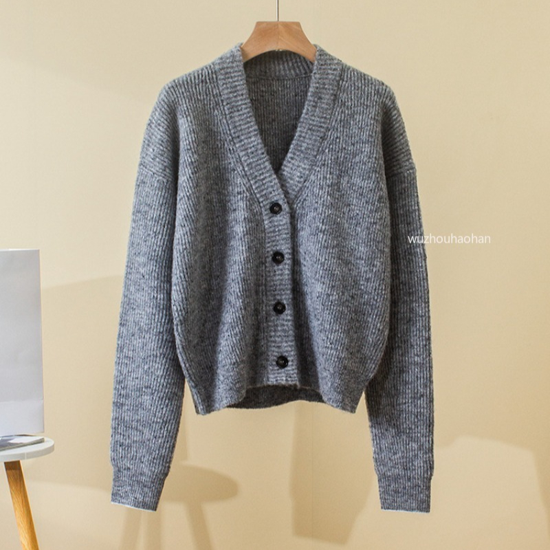 Luxury Womens Cardigans Autumn and Winter Thick Mohair V-neck Loose Wool Knit Sweater Cardigan B1289