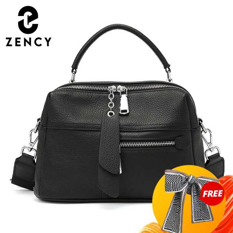 Evening Bags Zency Genuine Leather Handbag Female High Quality Box Bag Classic Fashion Vintage Lady Shoulder Black Crossbody Tote Top-handle H261016
