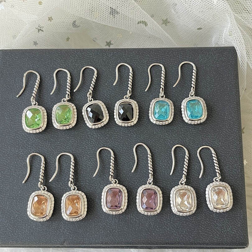 Dy Cable Dainty Stud Earings Designer Davidjersey Yurmannn Earring For Woman D Y Trendy Light Luxury Twisted Line Earrings With Square Diamond Inlay