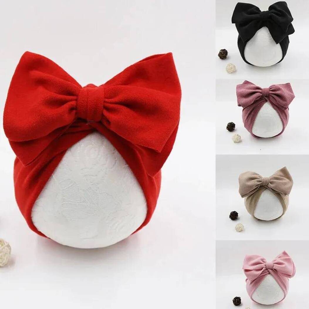 Kids Hair Accessories Solid Color Baby Turban girls Cap Big Bow Infant Indian Hat Born Elastic Bandana Headband Headscarf Beanie Kids Hair Accessori