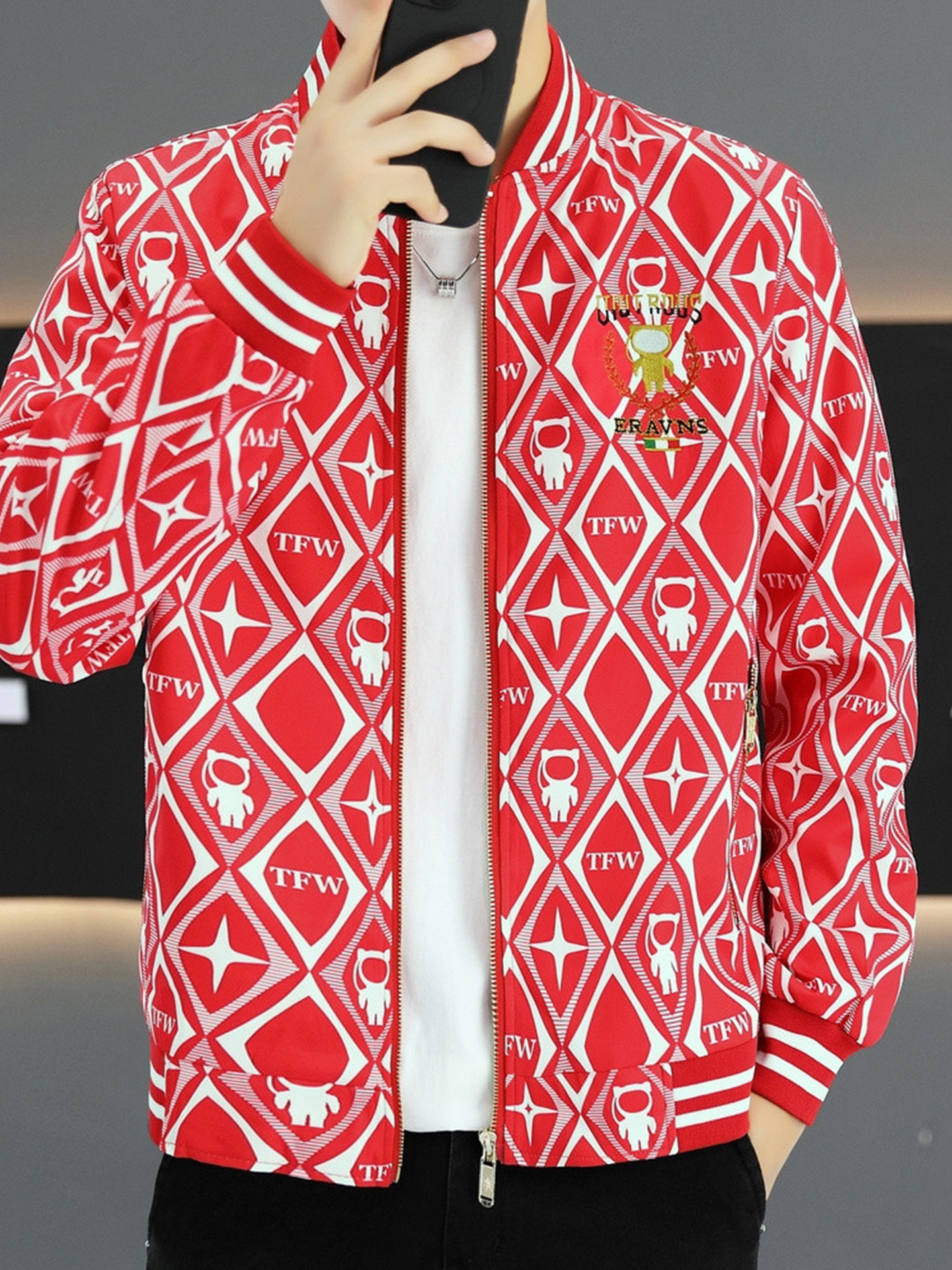 Men New Stylish Printed Jacket Cool Korean Style Trendy Versatile Casual Coat Soft Breathable Fashion Daily Street Outerwear For Men