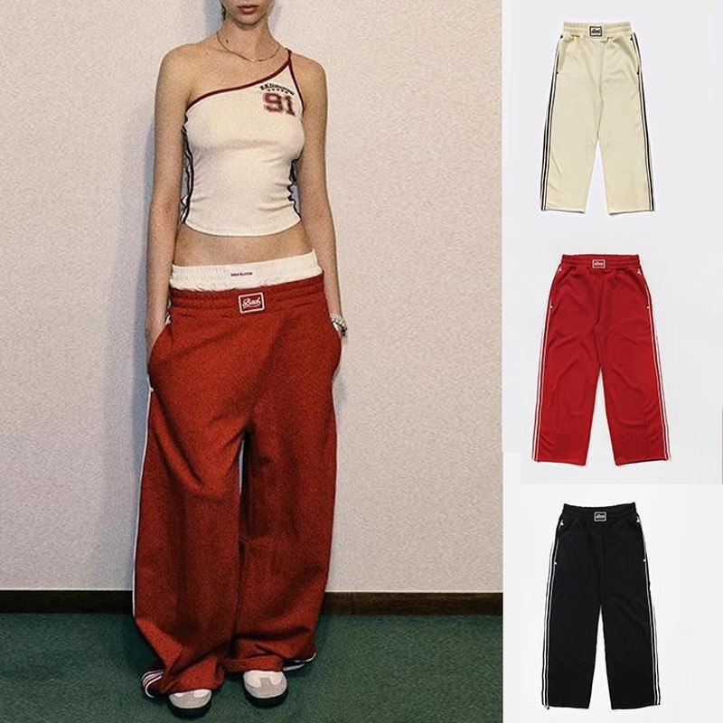 Ladies Niche Retro Wide Leg Trousers American Style Straight Cut Long Casual Pants Loose Fit Streetwear Sport Long Pants for Women