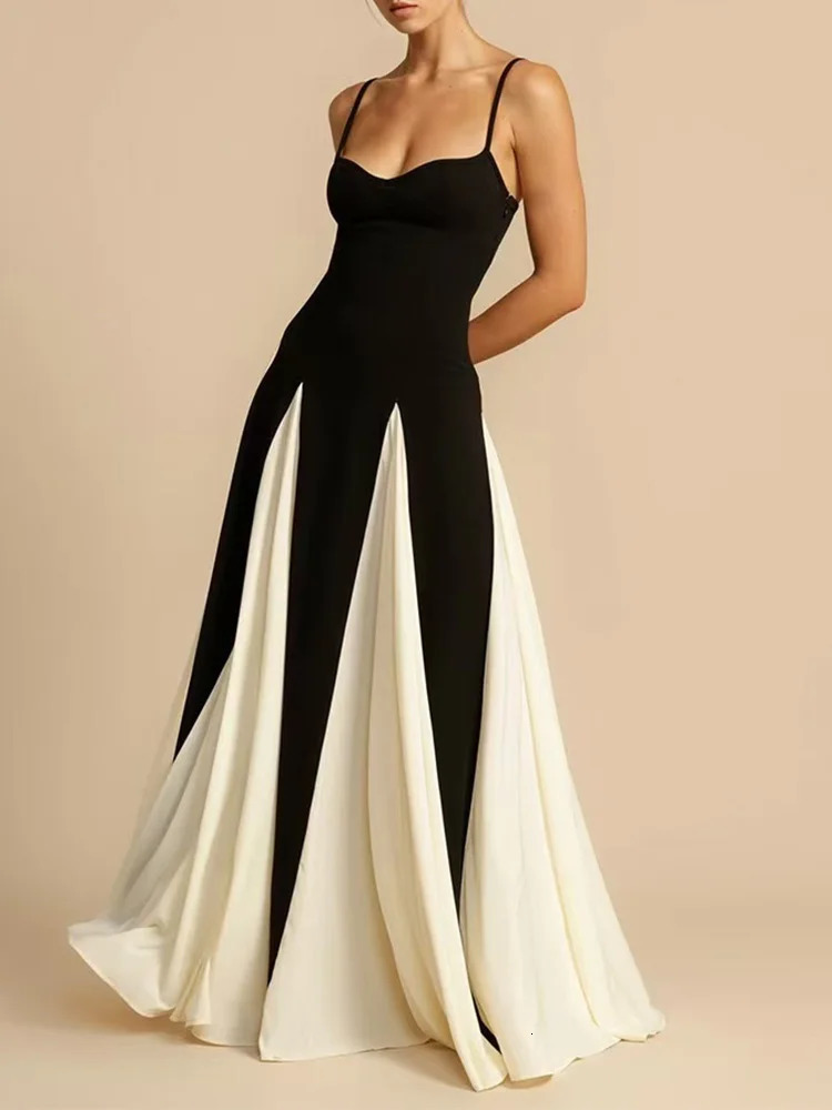 Women's Elegant Splice Slip Evening Dress Long Floor-Length Maxi Gown for Formal Occasions 261015