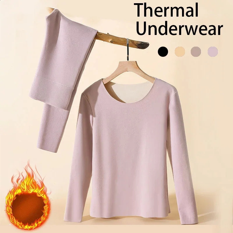 Women Thermal Underwear Winter Long Sleeve Bottoming Top Seamless Thick Double Layer Warm Lingerie Woman 2 Pcs Set Sleepwear602 261012