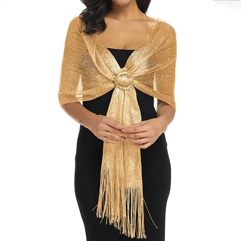 Gold Thread Tassel Scarf Shawl For Women Glitter Silver Scarves Ladies' Fashionable Simple Party Shawls 160*50cm261016