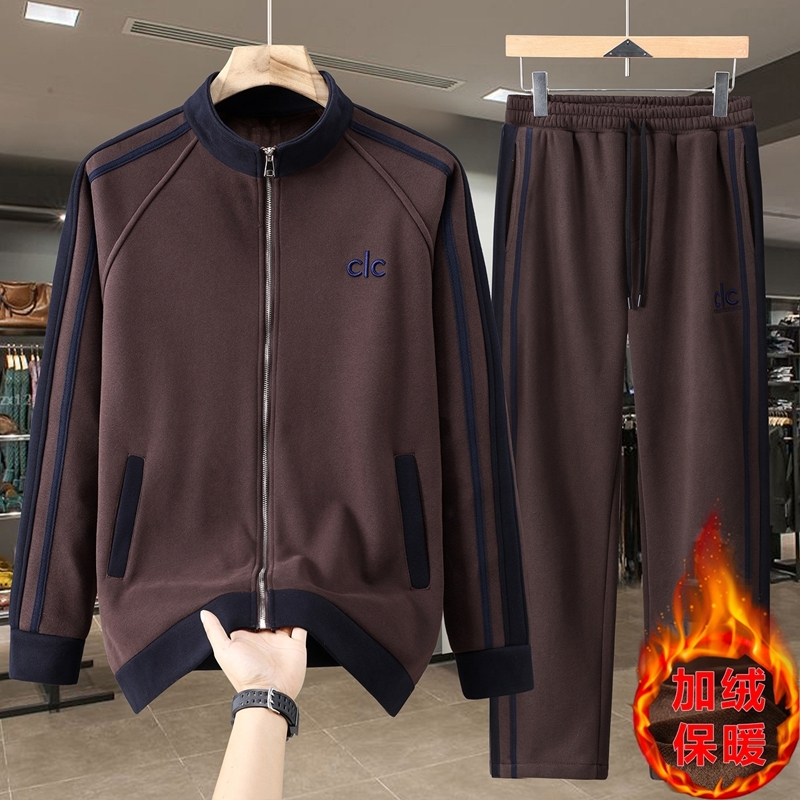Winter Stand Collar Sweatshirt Jacket for Men Fleece-Lined Thickened Plus Size Tracksuit Set 11XL 10XL Men's Sets