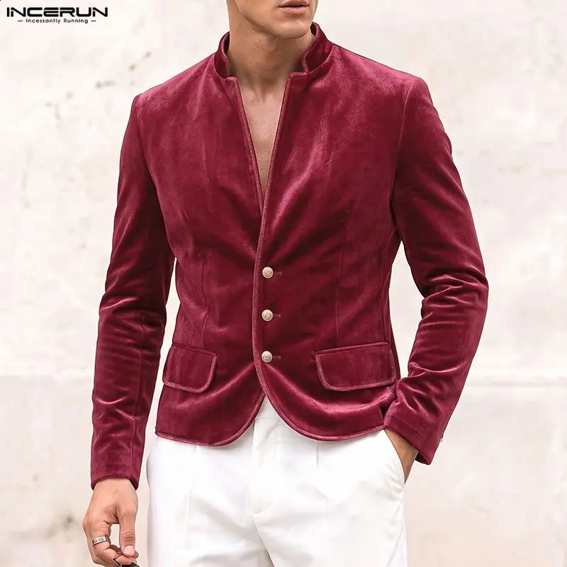 INCERUN Men's Jackets Solid Color Velour Button Long Sleeve Vintage Coats For Man Streetwear Spring Autumn Casual Male Outerwear 261009