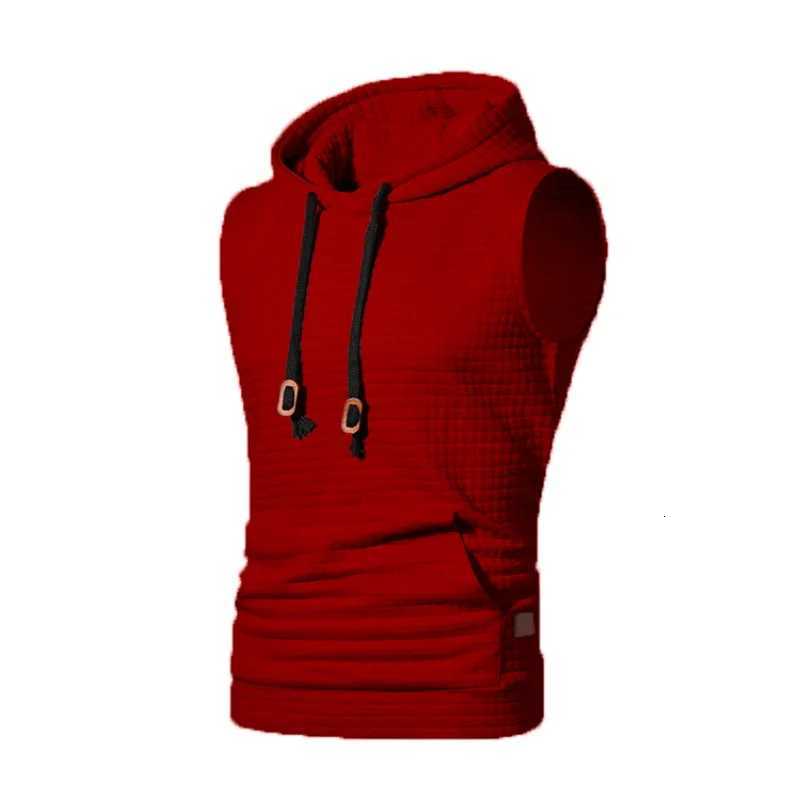 Mens Men's Waffle Vests 2024 Sleeveless Hoodies Fashion Casual Hooded Sweatshirt Men Bodybuilding Tank Top Sporting Shirt Waistcoat Vest GymW26