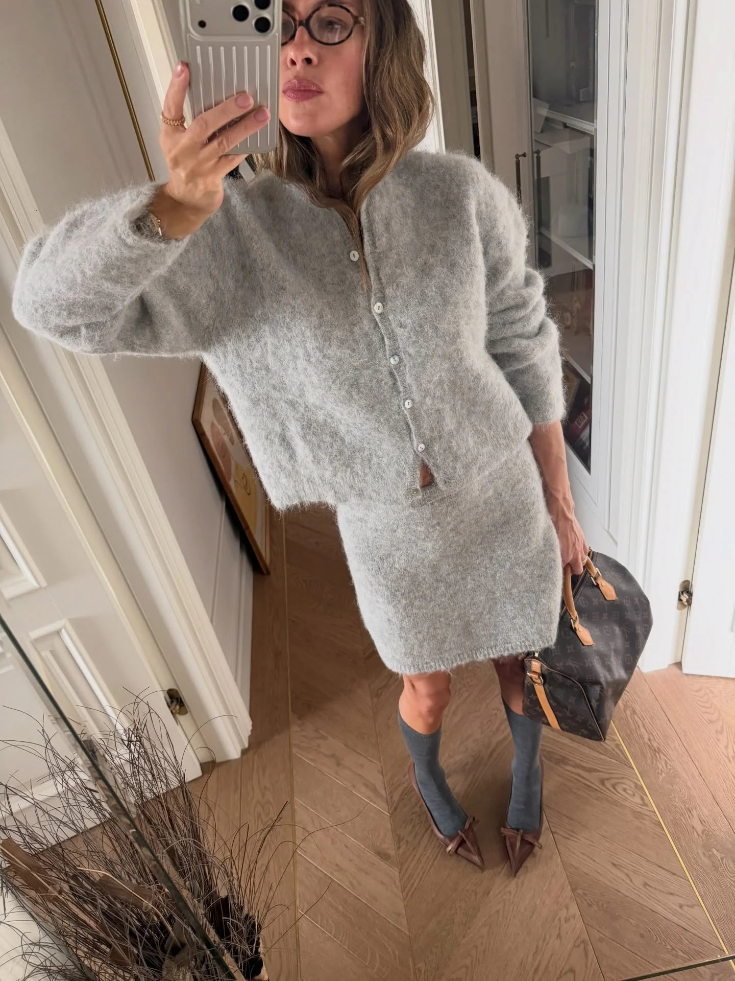 Elegant Solid Knit Skirt Set Women O-neck Long Sleeve Single-breasted Cardigan Mini Skirts Suit 2026 Autumn Lady Street Outfit 261013