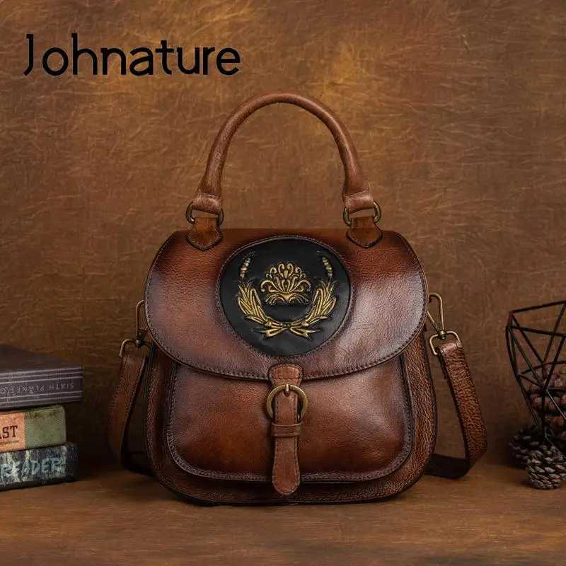 Evening Bags Johnature Genuine Leather Multi-purpose Shoulder Bag Women Backpack Handmade Vintage Natural Soft Cowhide Versatile Handbag H261016