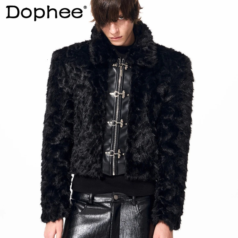 Fashion Faux Fur Coats Men 2025 Winter Metal Airplane Buckle Men's Padded Thickened Trend Long Sleeve Jackets 261012
