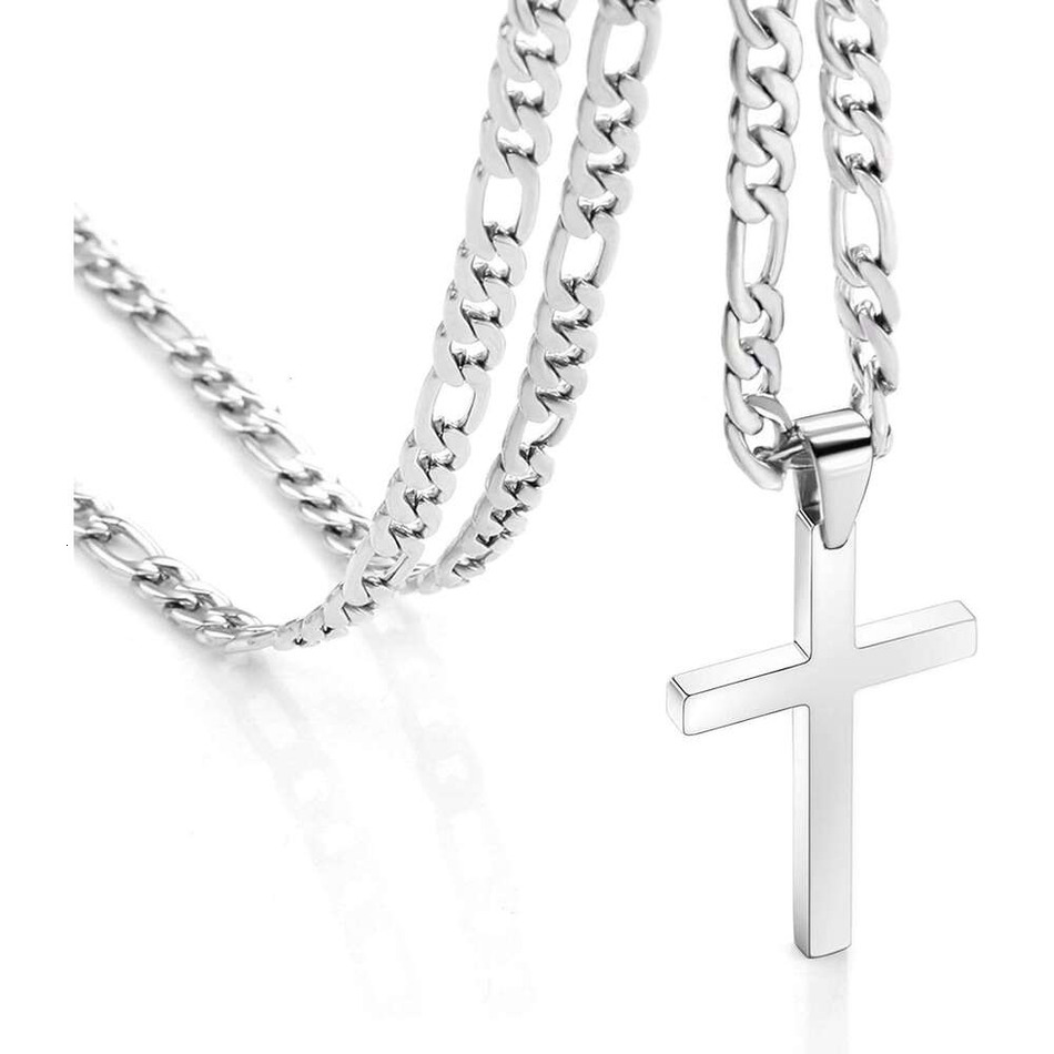 2026 New For Men Stainless Steel Sier/Gold Plain Cross Pendant Necklace Simple Jewelry Gifts cologne 24 Inches 3:1 Figaro Link perfume Chain 4/5/6Mm