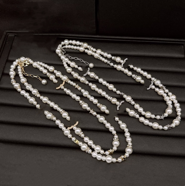 French style pearl Pendant long Necklaces Designer Necklaces Women Chokers charm Diamond star Pearl Sweater Chain elegant Womens wedding Jewelry Coc