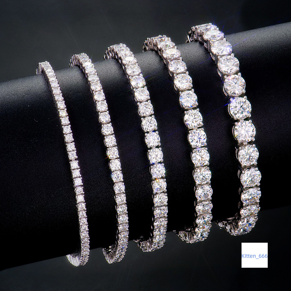 Factory Wholesale 2-6mm Iced Jewelry 925 Sterling Silver VVS Graded Mossanite Moissanite Diamond Tennis Chain Bracelet Gift
