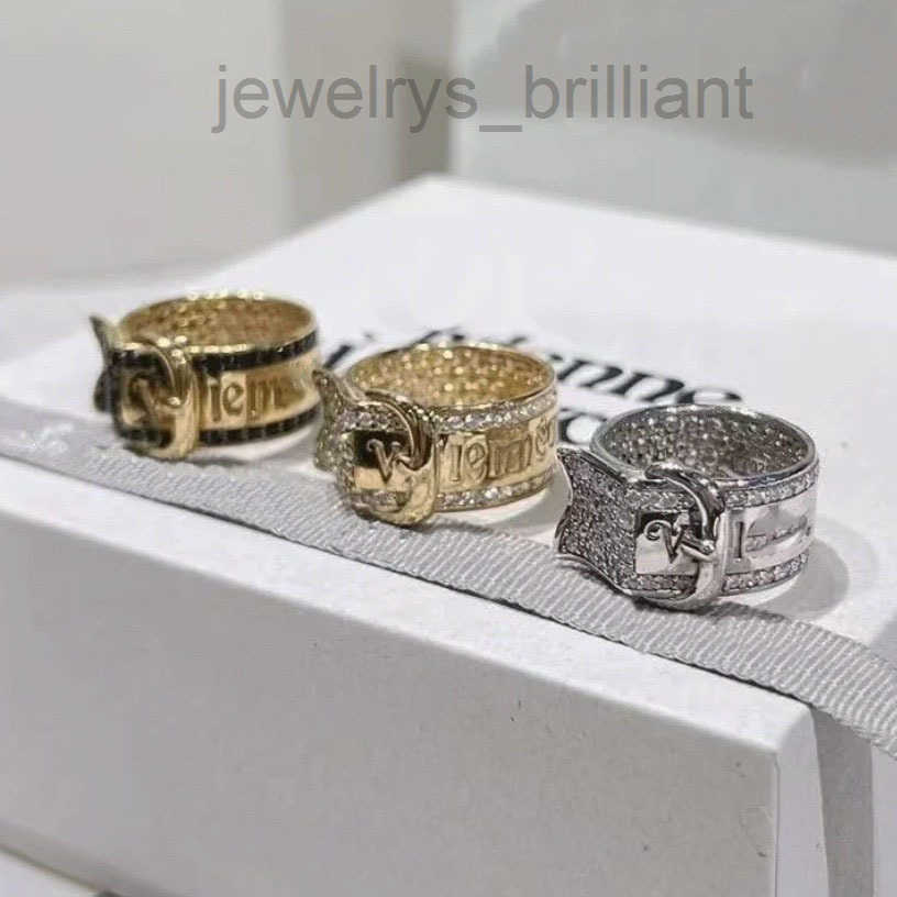Designer Ring Full Diamond Leather Clasp Belt Ring Letter Ring for Men Women Shiny Punk Minimalist Luxury High-End Finger Ring Band ring Size 678
