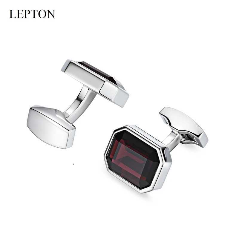 Links Lepton Low-key Luxury Cuff Wine Red Glass Cufflinks for Mens Jewelry High Quality Square Cufflinks Shirt Cuff Links Relojes GemelosW261017