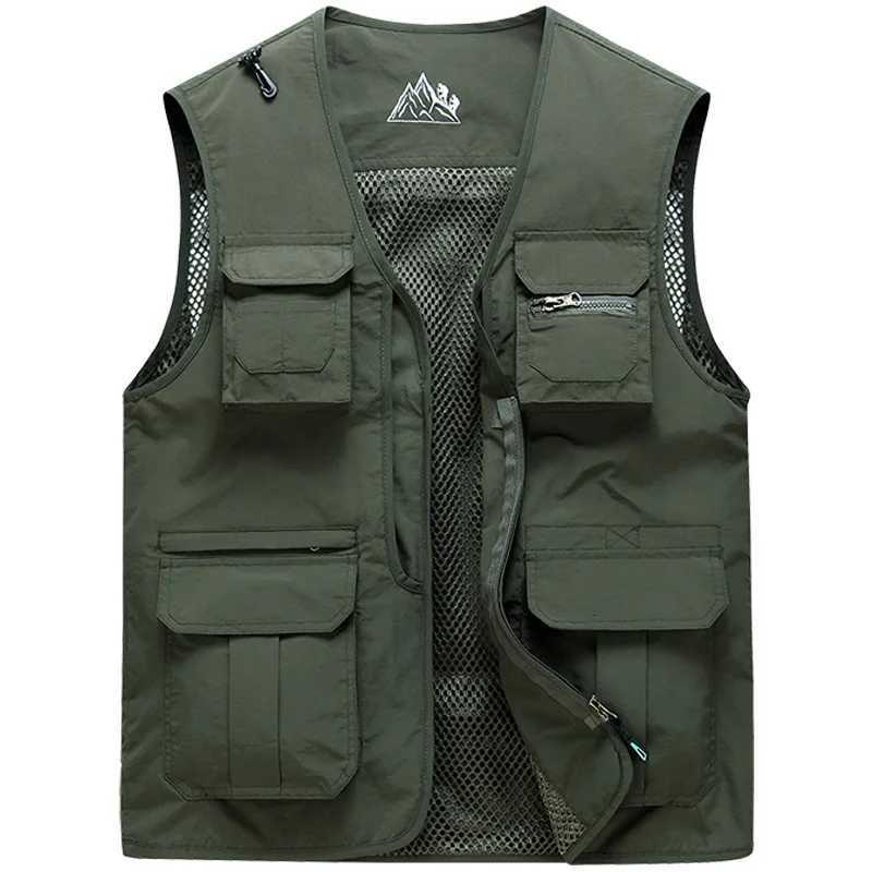 Summer New Men's Men Vests Outdoor Mesh Breathable Vests Waistcoats Male Climbing Vests Sleeveless Jackets Multi-pockets Fishing Vests 5XLW2610
