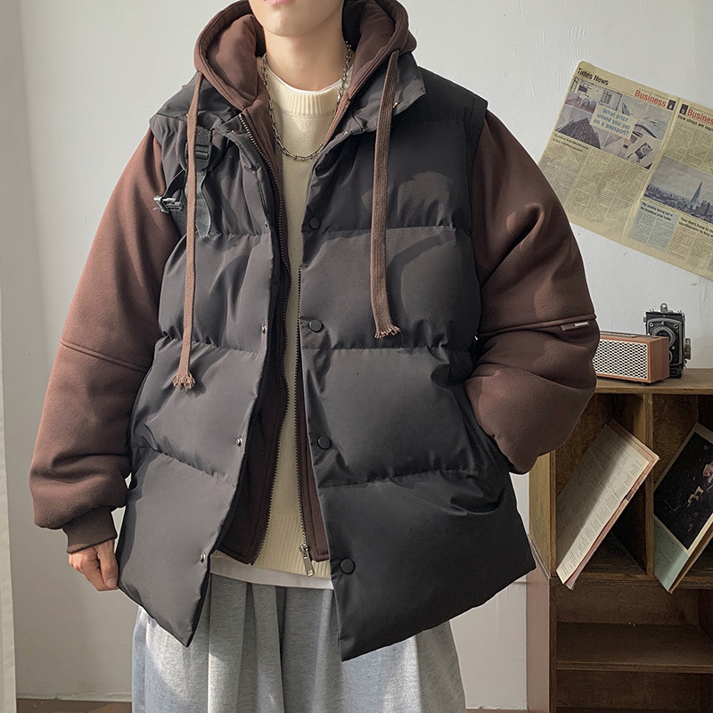 2026 Winter New Style Faux Two-Piece Down Cotton Jacket Men, Thickened, Loose Fit, Hooded, And Suitable For Honglu