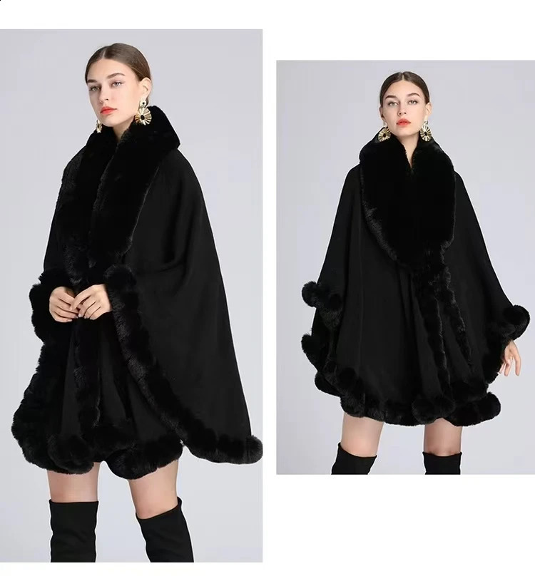 Elegant Faux Fur Shawl for Women Vintage Style Trim Cape Thickened Warm Open Front Fall Winter 261016