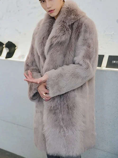 Thick Warm Jacket Autumn Winter Fur Coat Men Black Lapel y Faux Parkas Bontjas Mens Furry Shaggy Outerwear Windbreaker 261012