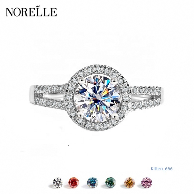 1Carat Moissanite Engagement Ring Fine Jewelry 925 Sterling Silver Platinum-Plating 2 Row Halo V Square Bag Wedding Ring Jewelry