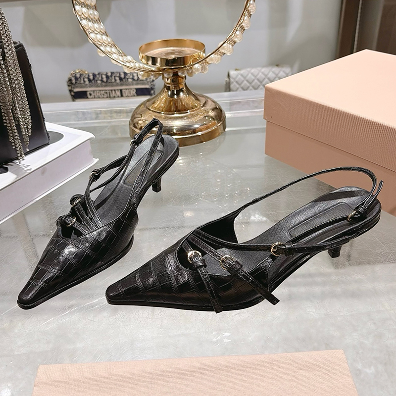 Dames rétro vintage style vintage motif crocodile en cuir gaufré dos sandales à talon de chat vide avec boucle fine sangle talon bas dîner chauss