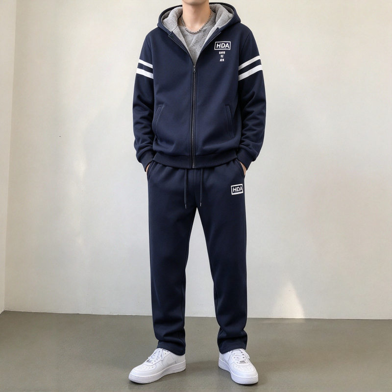 Winter Thick Sherpa Lined Tracksuit Hooded Zipper Cardigan Jacket Drawstring Pants 2 Piece Sets Men's Casual Sports Suit Set for Men