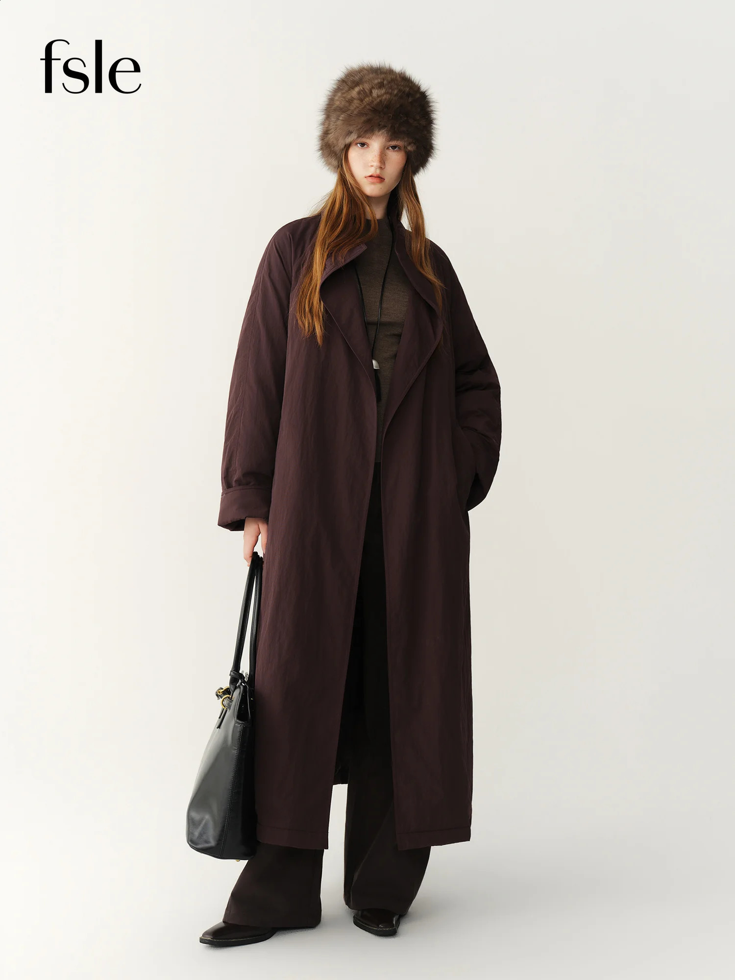 FSLE 2026 Winter Women's Commute Stand Collar Direct Down Fill Trench Inspired Mid Long Puffer Coat Warm Quilted Outerwear 261013