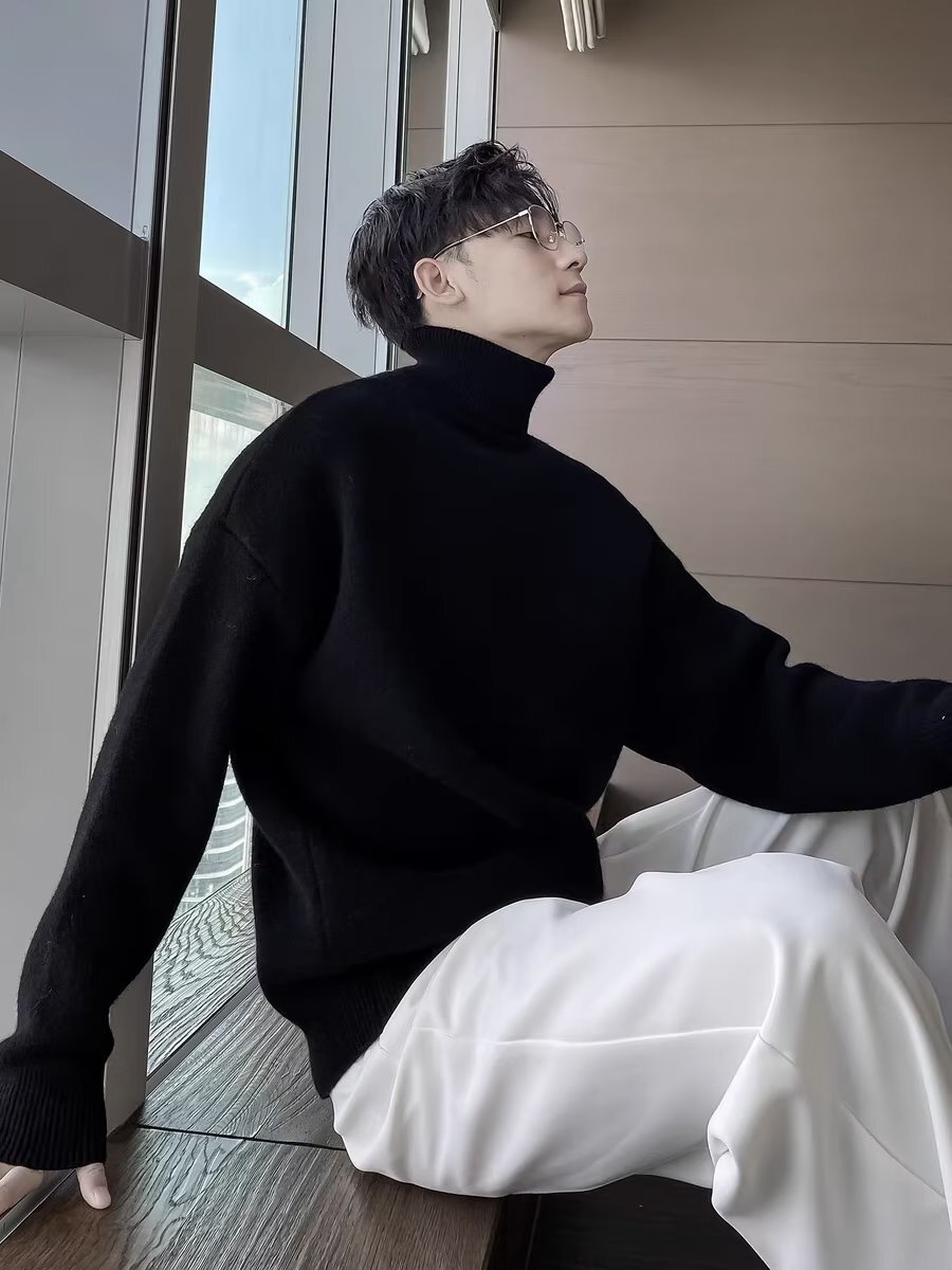 vintage sweatshirt Trendy Men's Turtleneck Sweater, Loose Casual, Daily outdoor leisure Versatile And Stylish, Men's Warm Sweater Honglu