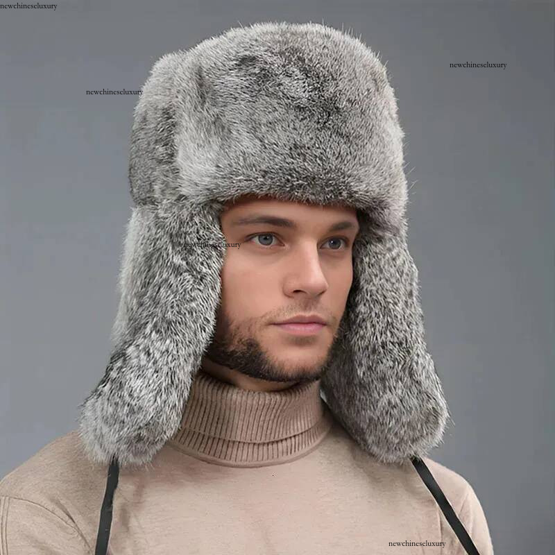 Hiver russe homme femme en gros peau de lapin en cuir casquette fourrure Bomber chapeau Ushanka chapeaux 251011