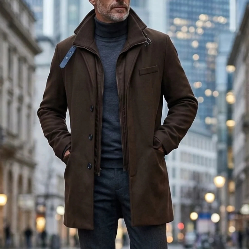 Winter Men's Double-layered Parka Long Warm Jacket with Belt Casual Coats Trench Coat Streetwear Men's Clothing Zipper Coats Man 261015