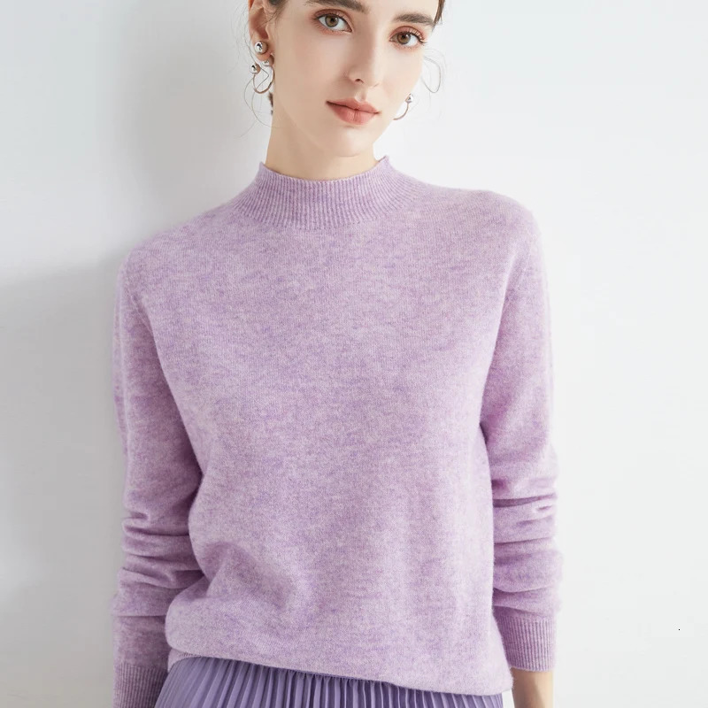FirstLine Seamles's HalfTurtleneck 100 Pure Wool Sweater Solid Color Long Sleeve Pullover Knitted Bottoming 261008