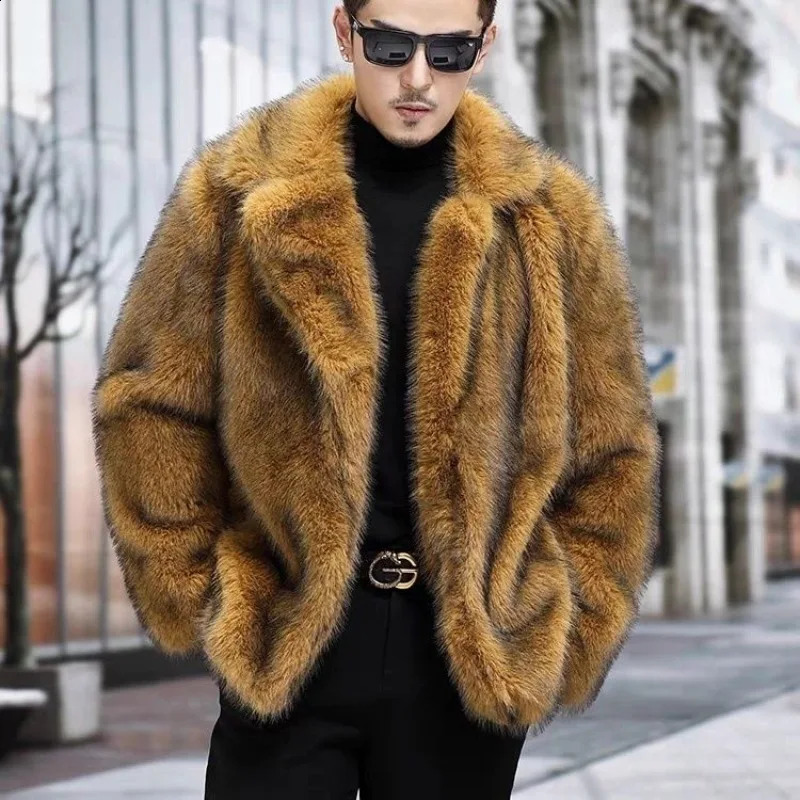 Men's Winter Tops Coat Faux Fur Midlength Thickened Warm Vintage Comfortable Leisure Fashion Advanced Niche Versatile Skinny 261012