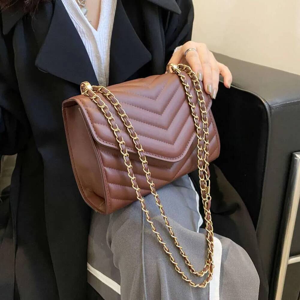 Shoulder fashion Bag New Chain For Women Casual Small Square With Textured Stitching Korean Style Fashionable And Versatile Women's Single T1
