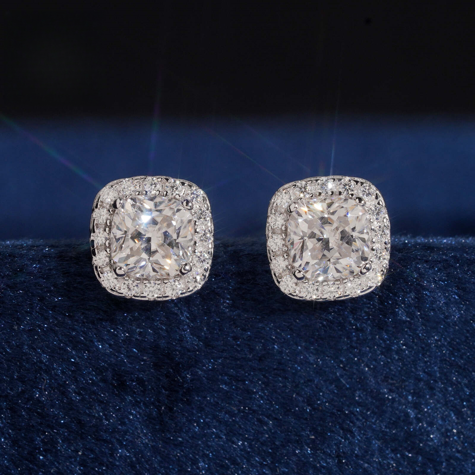 style, popular pillow-shaped 5mm moissanite S925 sterling silver, square-cut earrings, lightweight luxury jewelry, wholesale for export
