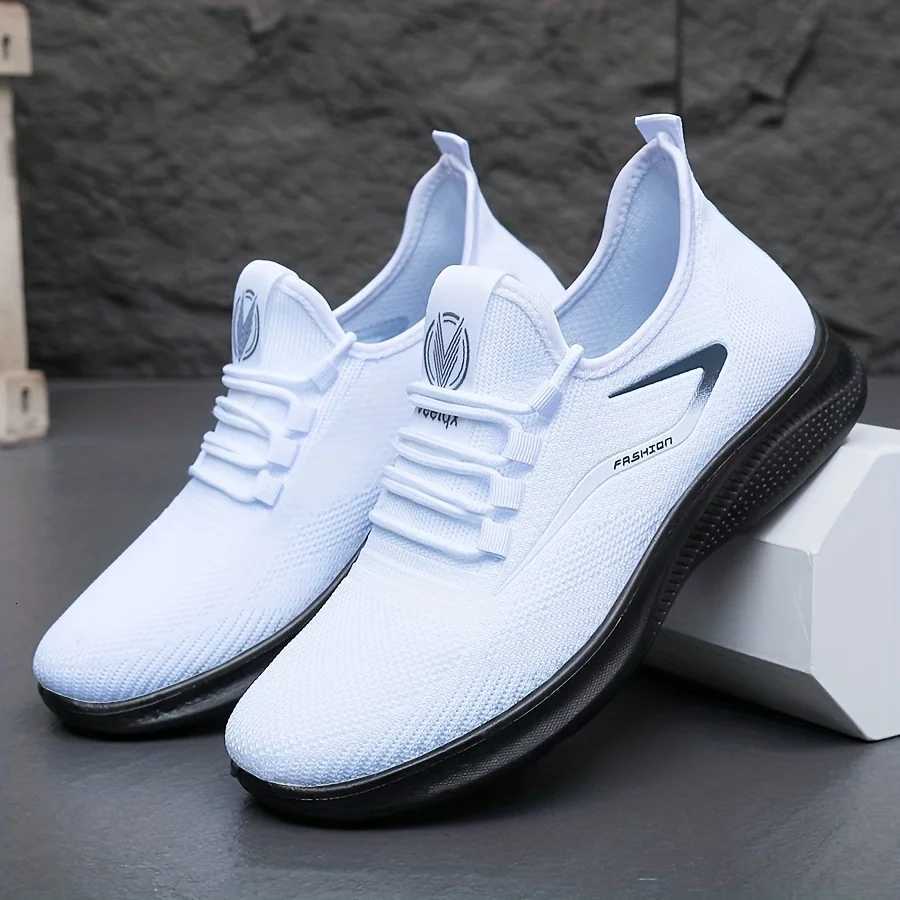 Casual Shoes Breathable Lightweight Men's Knit Sneakers Slip Resistant Training Shoes for Running Basketball Black White Sports Shoes PU Sole H