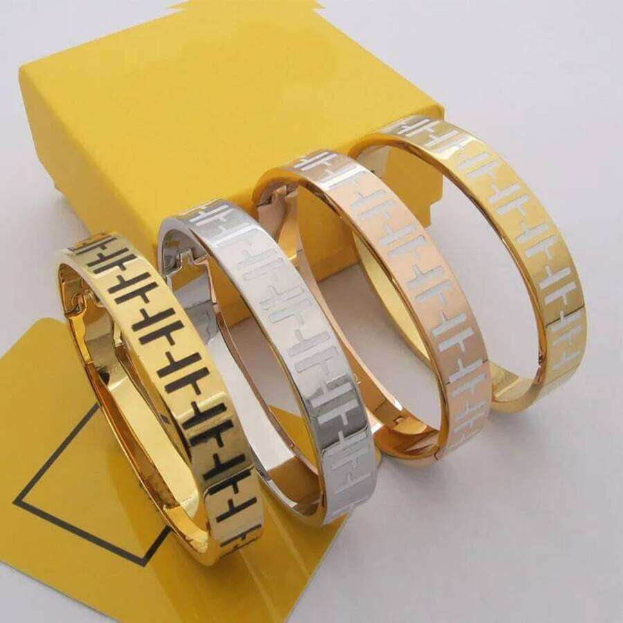 2026 Brand F Luxury Titanium Steel Black perfume And cologne White Drip Oil Cuff Bracelet Women Jewelry Designer Christmas Gift ss9