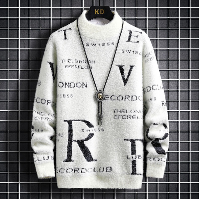 Men's Knit Pullover Sweater Printed Crewneck Autumn Winter Layering Streetwear Jacquard Oversized Teen Luxury Quality High End Design Letter Gr