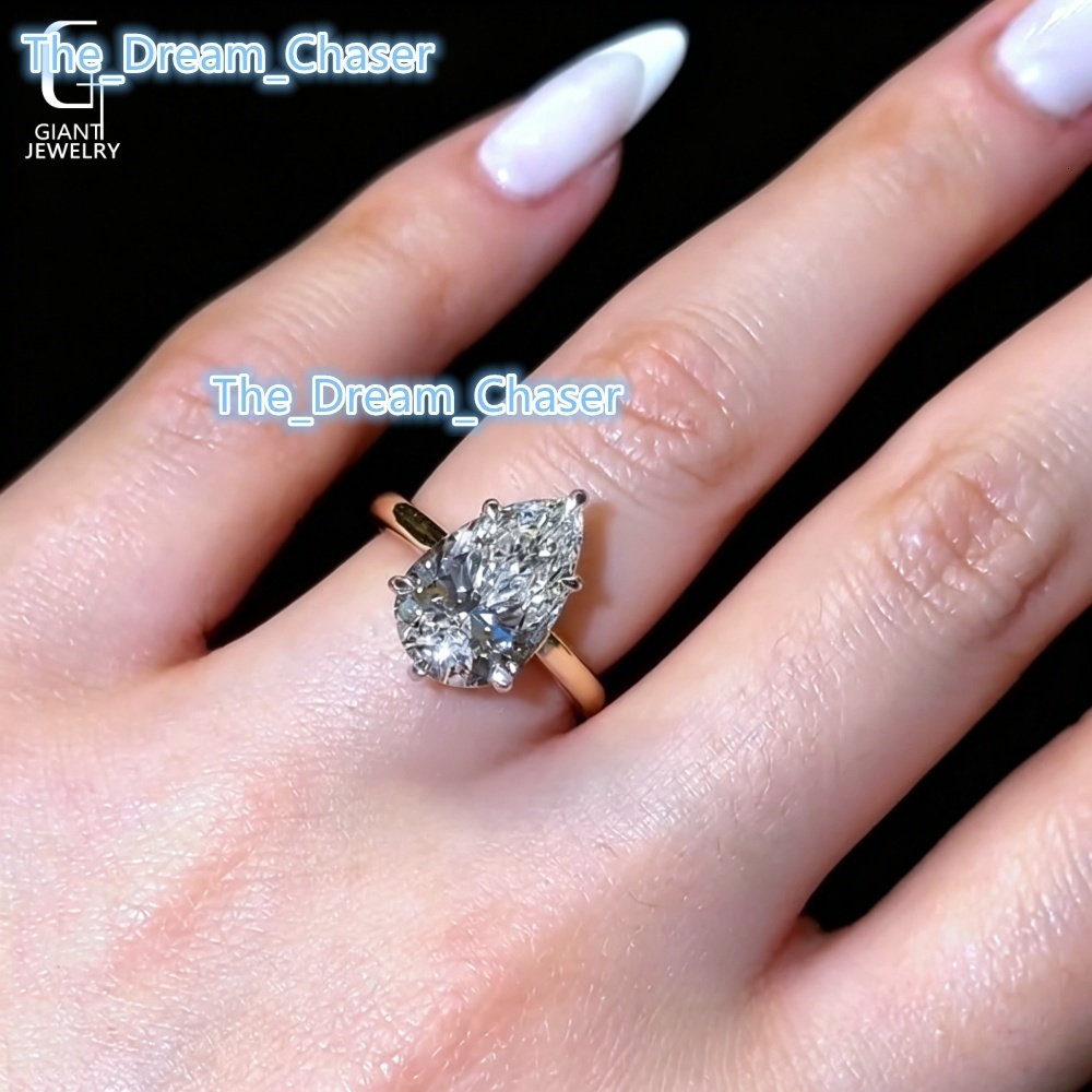 14k 18k Custom Ring 3ct Pear Cut Flower Basket Two Tones CVD 3EX IGI Lab diamond Claw Setting Custom Engagement Ring Women