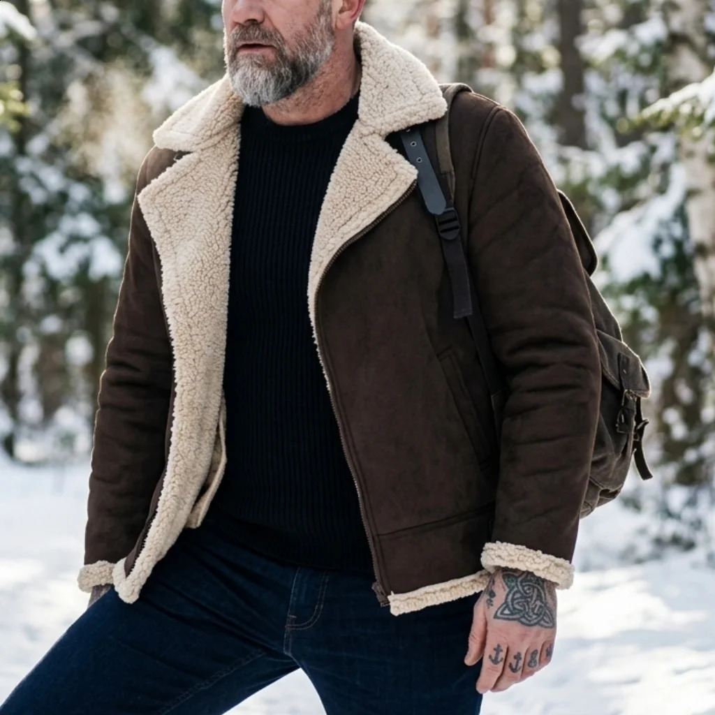 Men Winter Faux Suede Jacket Fleece Warm Coat Zip Up Hiking Windproof Hooded Belted Tactical Thickened Outerwear Male 260928
