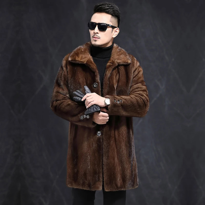 Men's L Mink Fur Jackets Winter Coat Men Long y Jacket Brown Mens A Warm Leisure Outwear 2026 261012