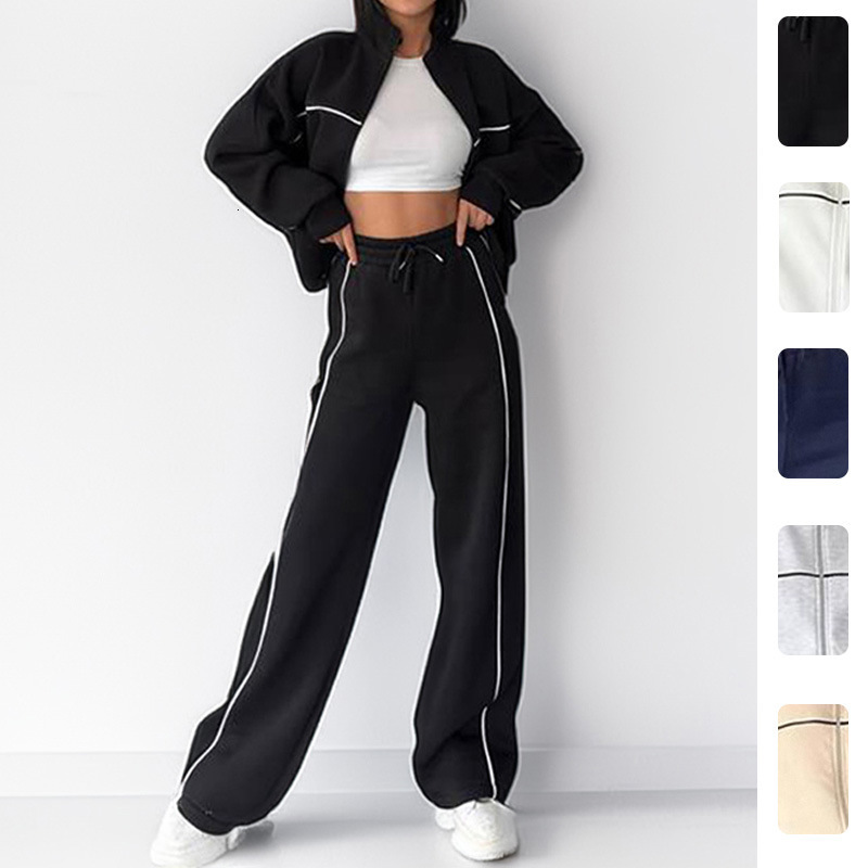 Summer New European and American Women s Clothing Cross Border Sports Suit Casual Zipper Cardigan Fashion Sweatshirt Set for MAKOUFEI
