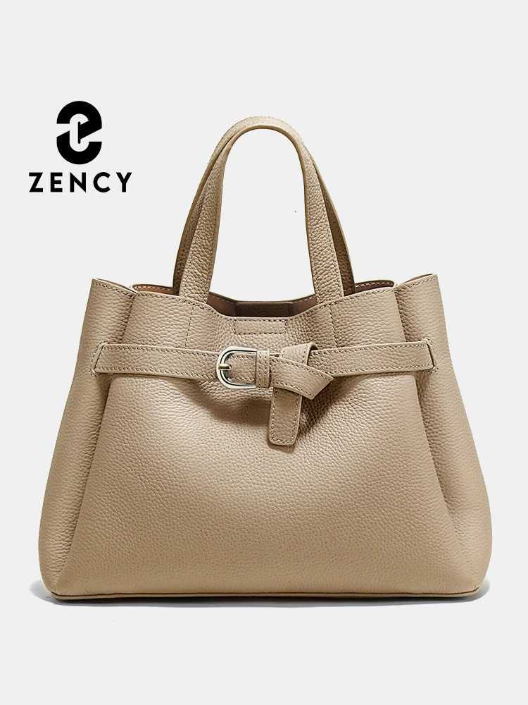 Evening Bags Zency Genuine Leather Top-handle Bag For Women Designer Crossbody Bag Zipper Purse Elegant OL Handbag 2025 New Shoulder H261016