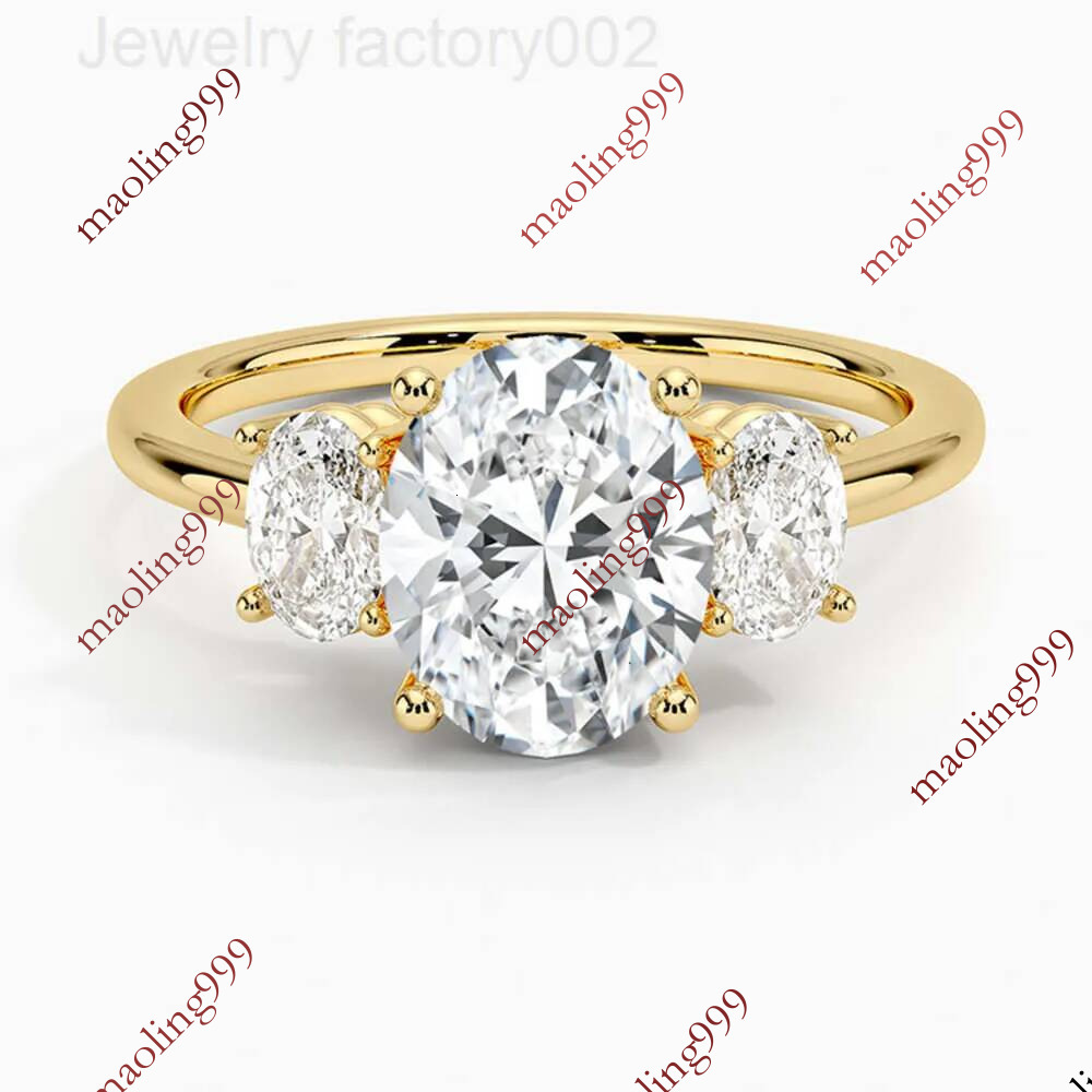 MEDBOO Fine Jewelry 2CT Oval Cut Diamond Three Stone 14K Yellow Solid Gold Moissanite Engagement Ring